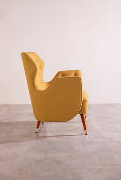 Upholstered Bundle Winged Accent Chair in Solid Twisted Mustard Fabric