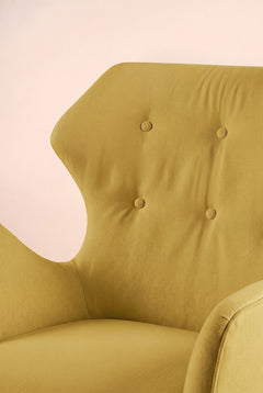 Upholstered Bundle Winged Accent Chair in Solid Twisted Mustard Fabric