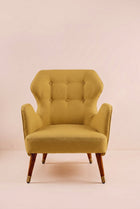 Winged Accent Chair in Solid Twisted Mustard Fabric
