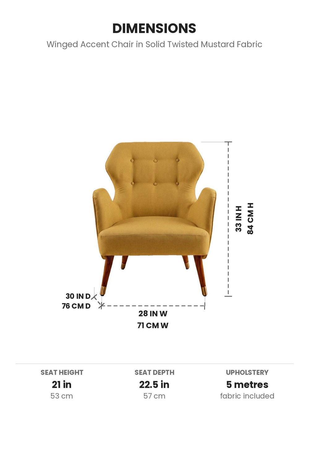 Upholstered Bundle Winged Accent Chair in Solid Twisted Mustard Fabric