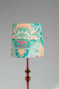 Wooden Teak Wood Floor Lamp with Rorschach Taper Lampshade (Emerald Green)