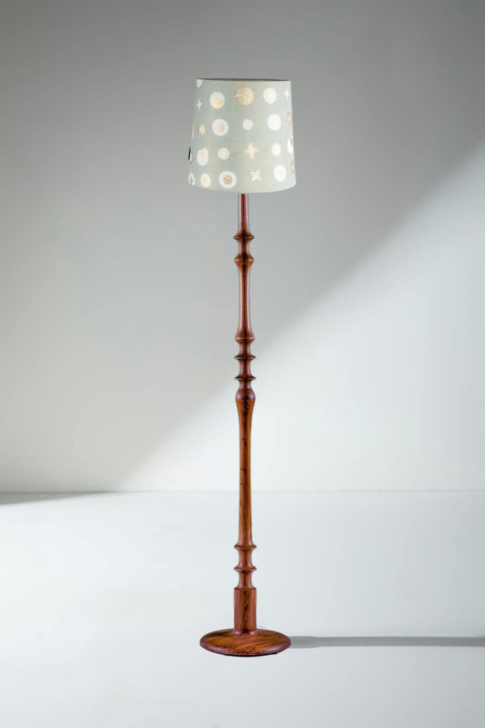 Lighting Bundle Wooden Teak Wood Floor Lamp with Celestial Sky Taper Lampshade (Lunar Gold)