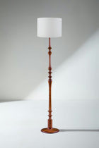 Wooden Teak Wood Floor Lamp with Loose Weave Drum Lampshade (Off White)