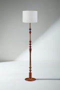 Lighting Bundle Wooden Teak Wood Floor Lamp with Loose Weave Drum Lampshade (Off White)