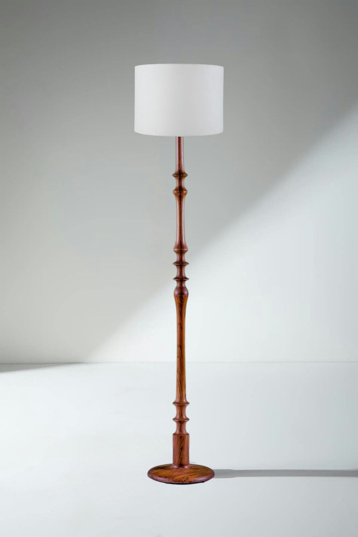 Lighting Bundle Wooden Teak Wood Floor Lamp with Loose Weave Drum Lampshade (Off White)