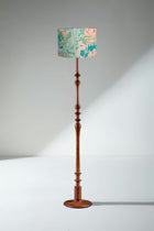 Wooden Teak Wood Floor Lamp with Rorschach Drum Lampshade (Emerald Green)