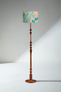 Lighting Bundle Wooden Teak Wood Floor Lamp with Rorschach Drum Lampshade (Emerald Green)