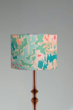 Lighting Bundle Wooden Teak Wood Floor Lamp with Rorschach Drum Lampshade (Emerald Green)