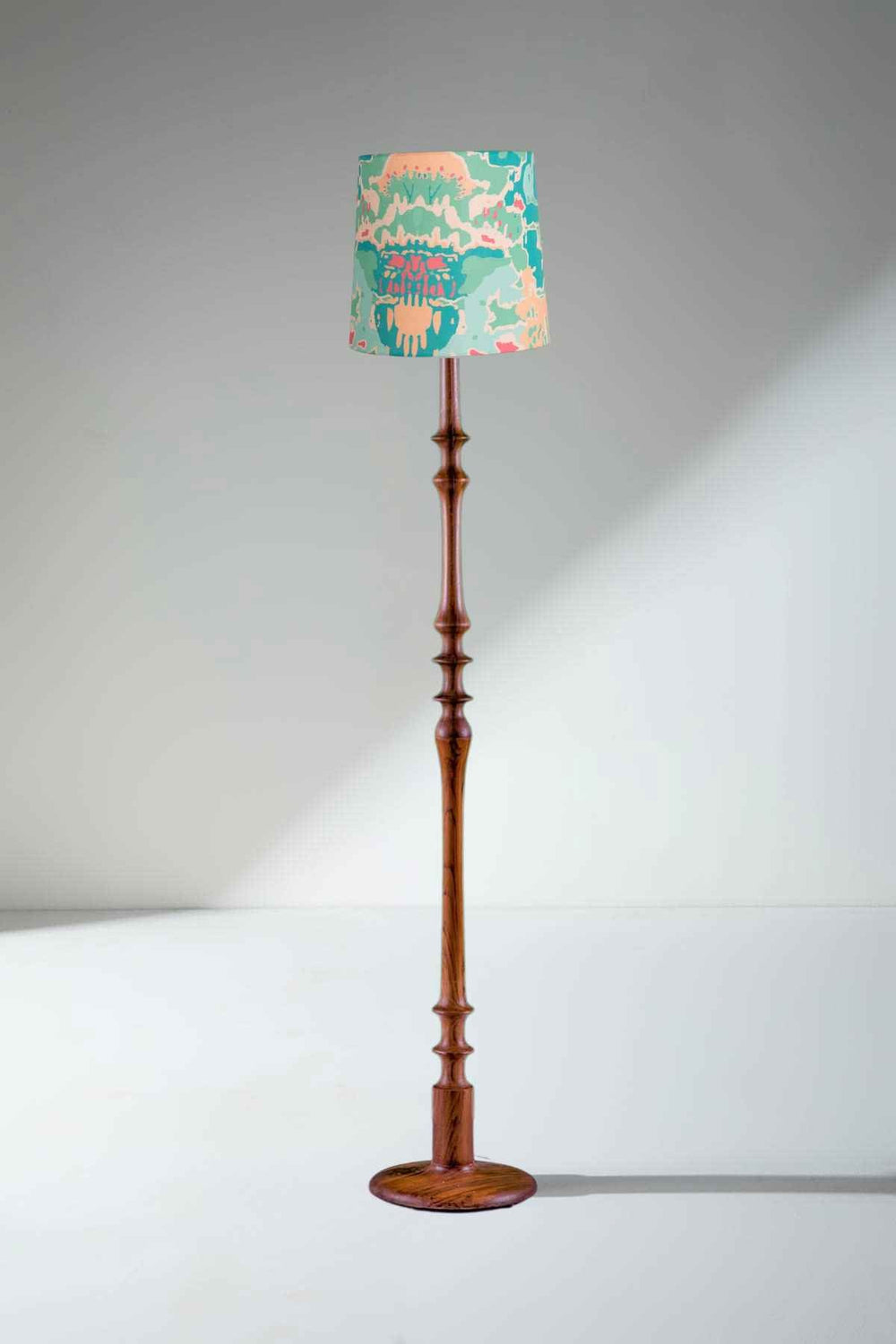 Lighting Bundle Wooden Teak Wood Floor Lamp with Rorschach Taper Lampshade (Emerald Green)