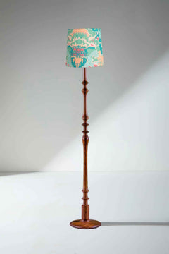 Lighting Bundle Wooden Teak Wood Floor Lamp with Rorschach Taper Lampshade (Emerald Green)