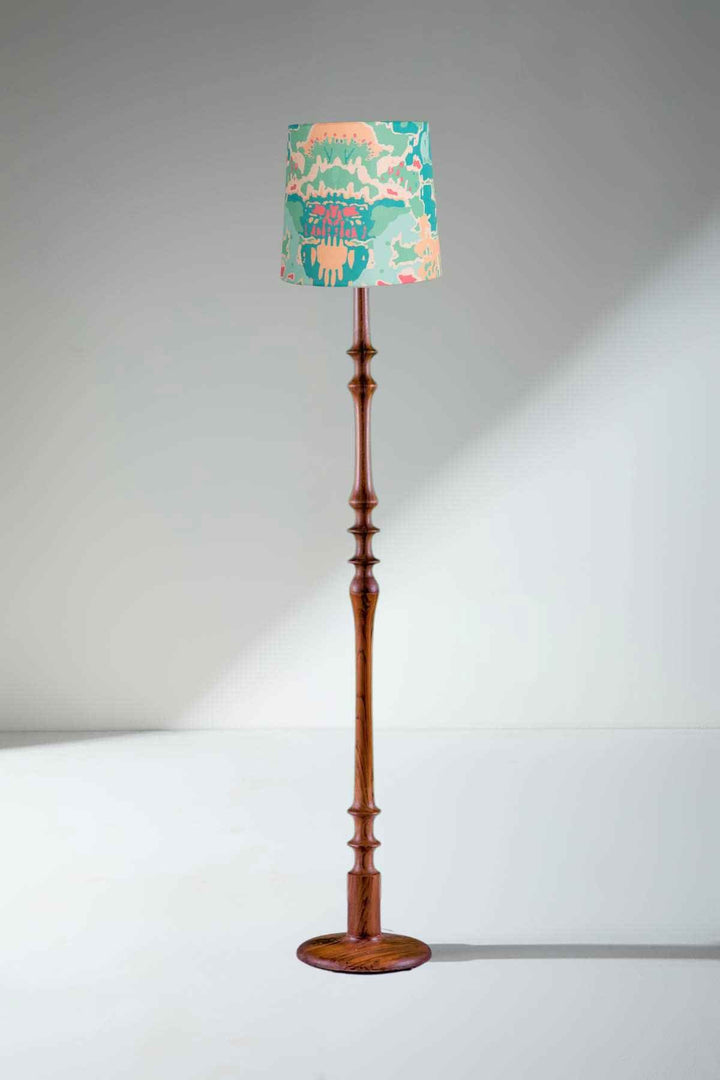 Lighting Bundle Wooden Teak Wood Floor Lamp with Rorschach Taper Lampshade (Emerald Green)