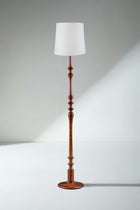Wooden Teak Wood Floor Lamp with Solid Taper Lampshade (Off White)