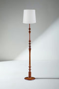 Lighting Bundle Wooden Teak Wood Floor Lamp with Solid Taper Lampshade (Off White)