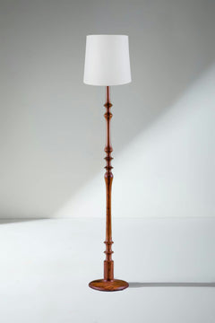 Lighting Bundle Wooden Teak Wood Floor Lamp with Solid Taper Lampshade (Off White)