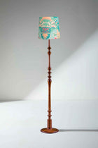 Wooden Teak Wood Floor Lamp with Rorschach Taper Lampshade (Emerald Green)