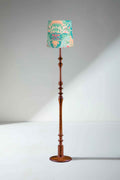 Wooden Teak Wood Floor Lamp with Rorschach Taper Lampshade (Emerald Green)