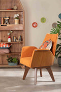 Upholstered Bundle Wrap Accent Chair in Raffia Ginger Orange Fabric