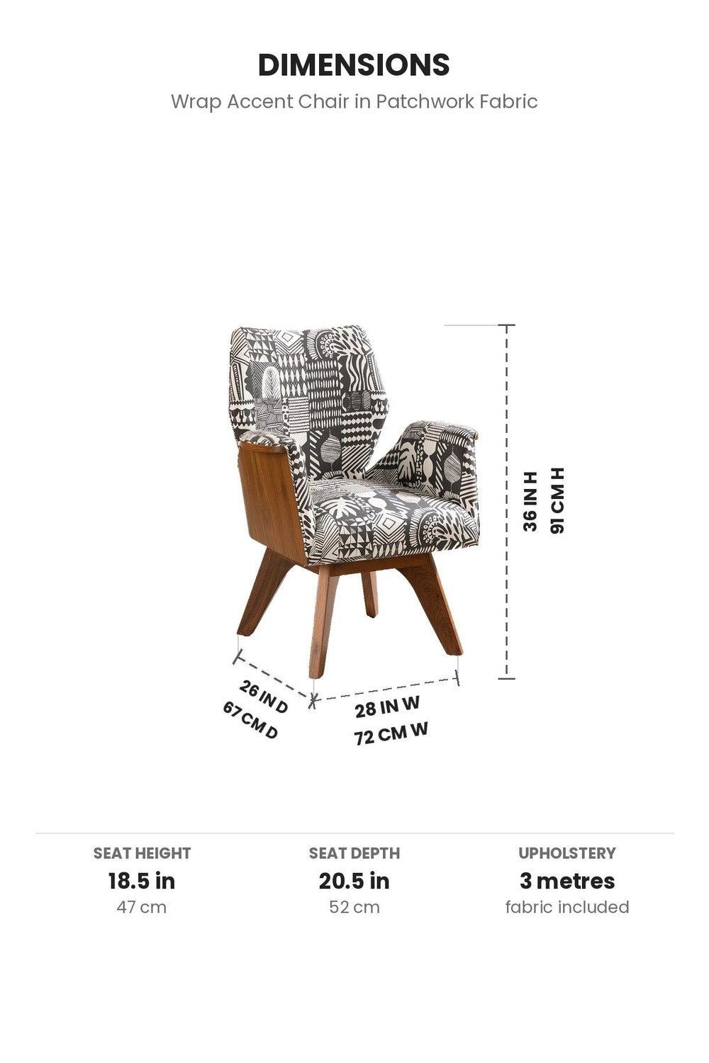 Upholstered Bundle Wrap Accent Chair in Patchwork Fabric