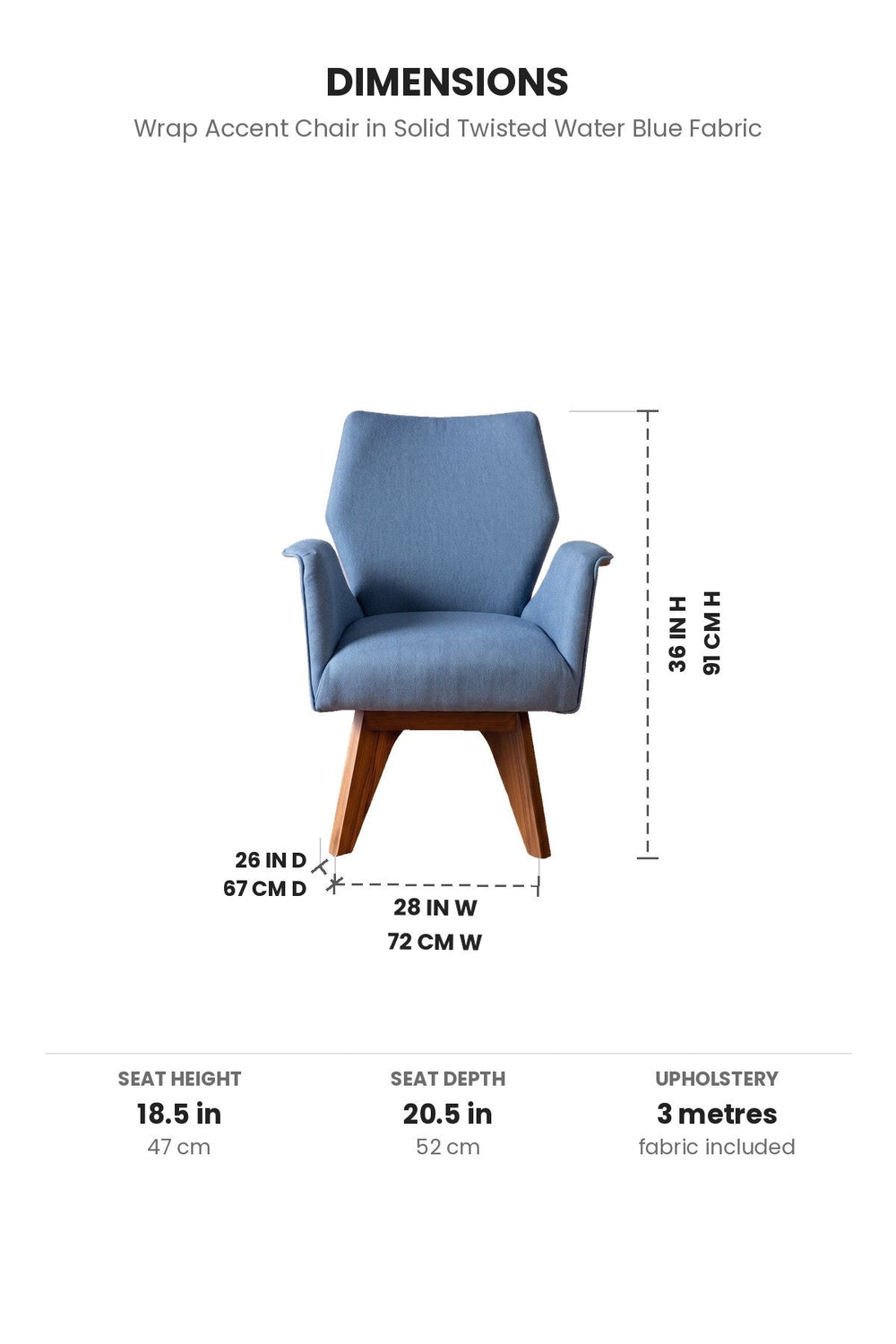 Upholstered Bundle Wrap Accent Chair in Solid Twisted Water Blue Fabric