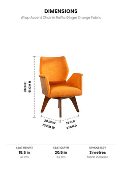Upholstered Bundle Wrap Accent Chair in Raffia Ginger Orange Fabric