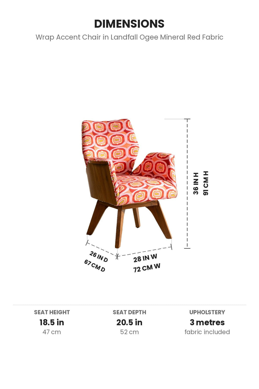 Upholstered Bundle Wrap Accent Chair in Landfall Ogee Mineral Red Fabric