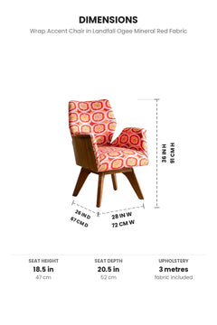 Upholstered Bundle Wrap Accent Chair in Landfall Ogee Mineral Red Fabric