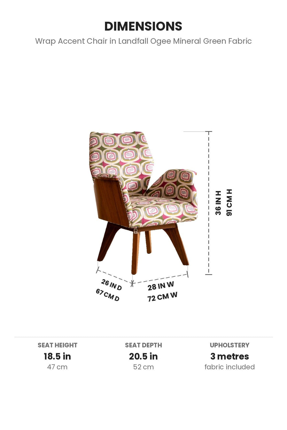 Upholstered Bundle Wrap Accent Chair in Landfall Ogee Mineral Green Fabric