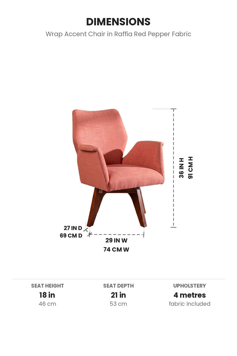 Upholstered Bundle Wrap Accent Chair in Raffia Red Pepper Fabric