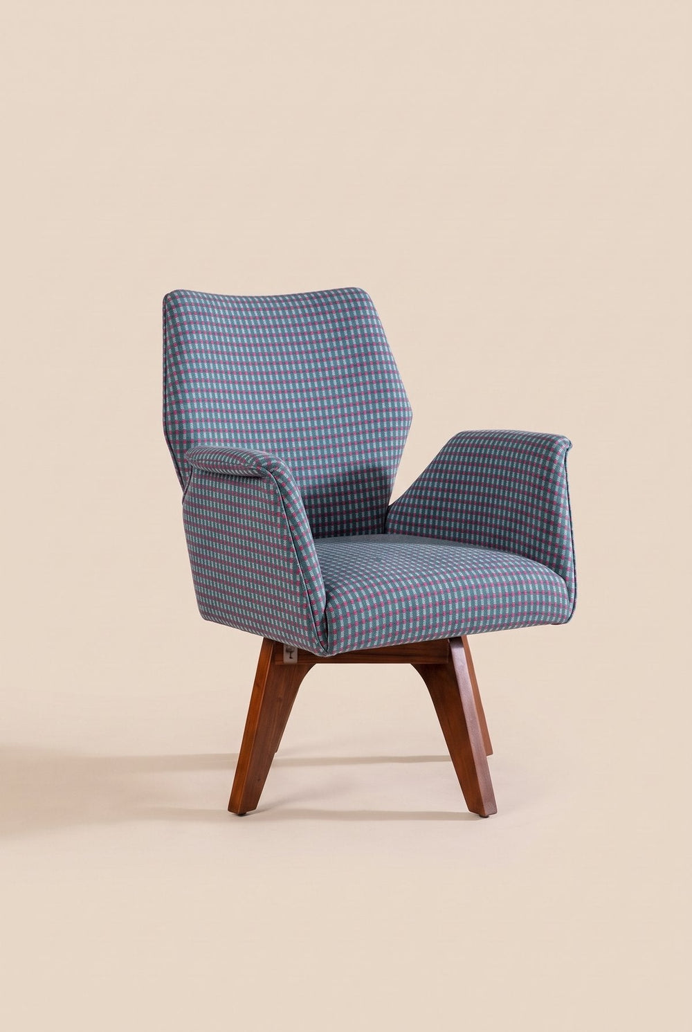 Upholstered Bundle Wrap Accent Chair in Code Shadow Plum Blue Fabric