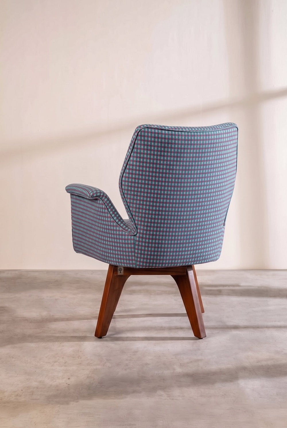 Upholstered Bundle Wrap Accent Chair in Code Shadow Plum Blue Fabric