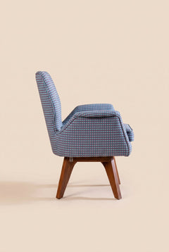 Upholstered Bundle Wrap Accent Chair in Code Shadow Plum Blue Fabric
