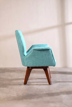 Upholstered Bundle Wrap Accent Chair in Raffia Turquoise Fabric