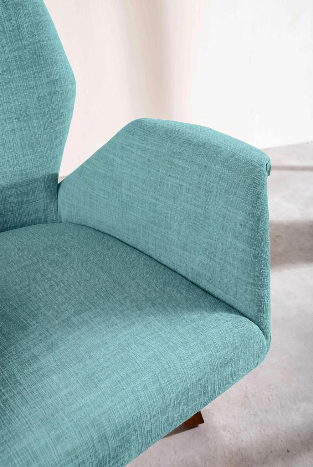 Upholstered Bundle Wrap Accent Chair in Raffia Turquoise Fabric