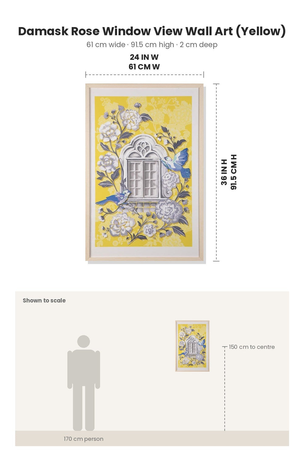 WALL ACCENTS Damask Rose Window View Wall Art (Yellow)