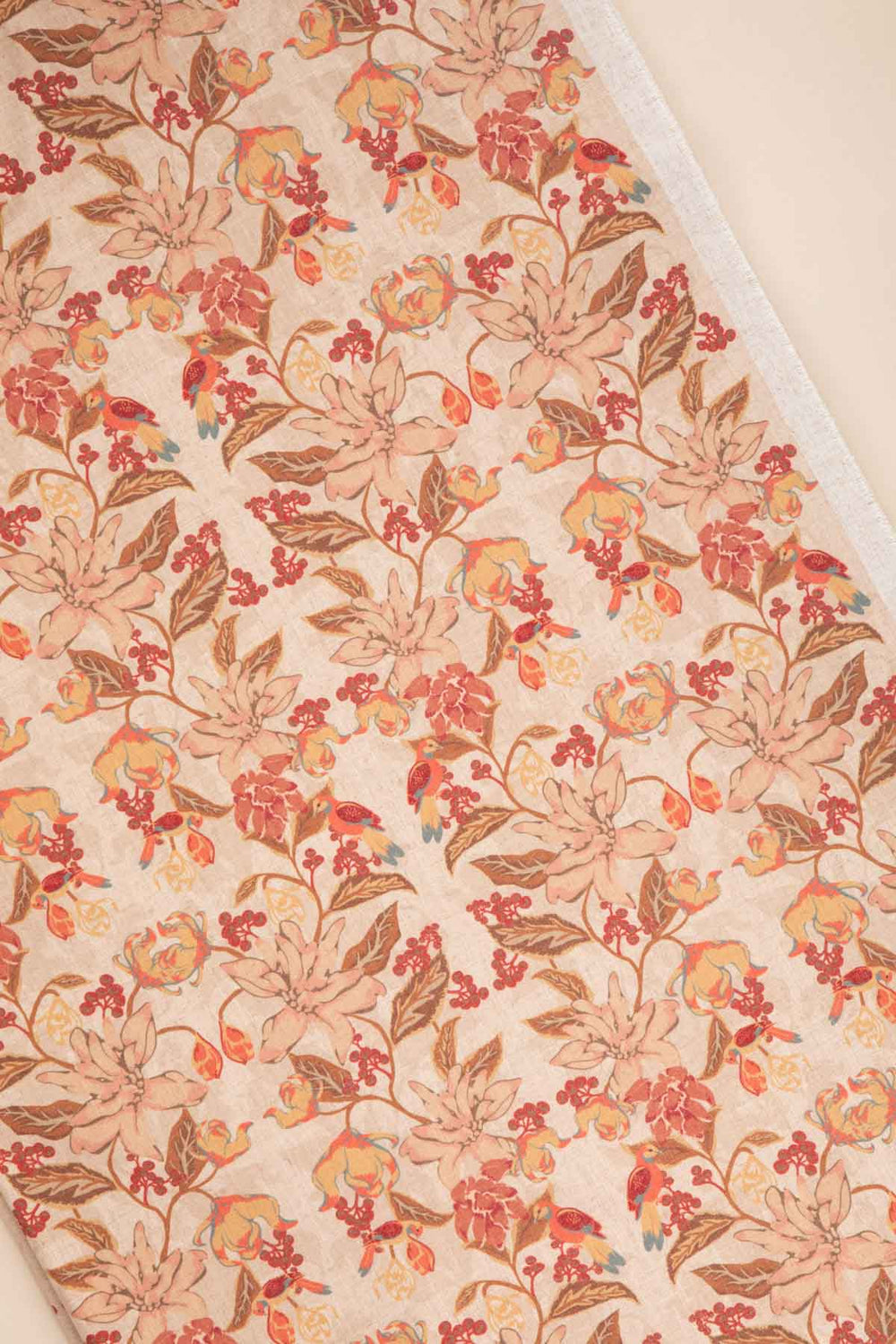 PRINT & PATTERN UPHOLSTERY FABRICS Ylang Ylang With Doves Printed Upholstery Fabric (Amber Yellow)