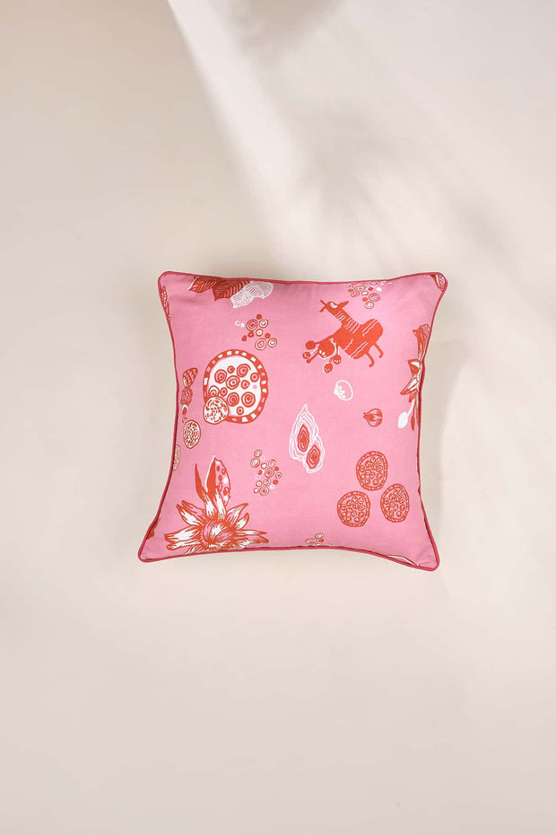 PRINTED CUSHIONS Mahua (41 X 41 Cm) Cushion Cover (Pink/Brown)