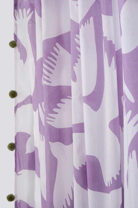 COTTON FABRIC AND CURTAINS SWATCH Birds (Purple) Sheer Fabric Swatch