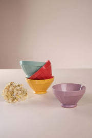 BOWL Color Pop Ribbed Bowl Multi-Colored (Set Of 4)