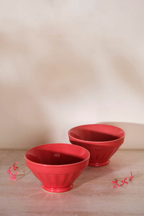 BOWL Color Pop Ribbed Bowl Red Coral (Set Of 2)
