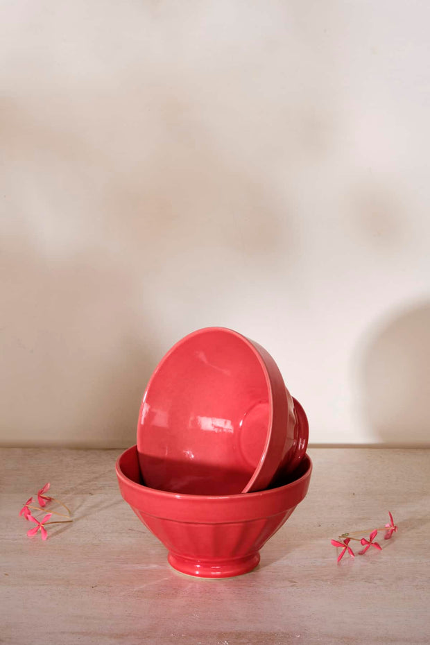 BOWL Color Pop Ribbed Bowl Red Coral (Set Of 2)