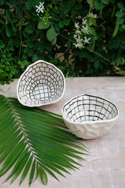 BOWL Grey & White Checks Nut Bowl (Set Of 2)