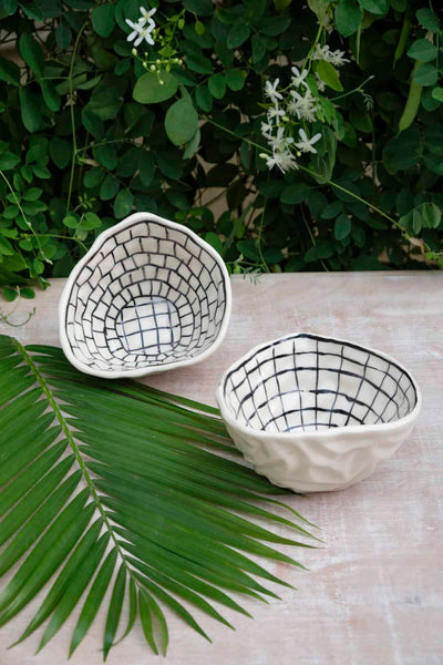 BOWL Grey & White Checks Nut Bowl (Set Of 2)