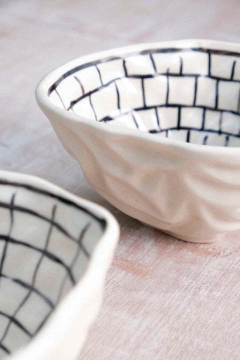 BOWL Grey & White Checks Nut Bowl (Set Of 2)