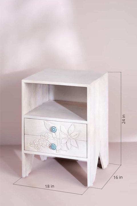 BEDSIDE TABLE Tree Tops Bedside Table (Washed White)