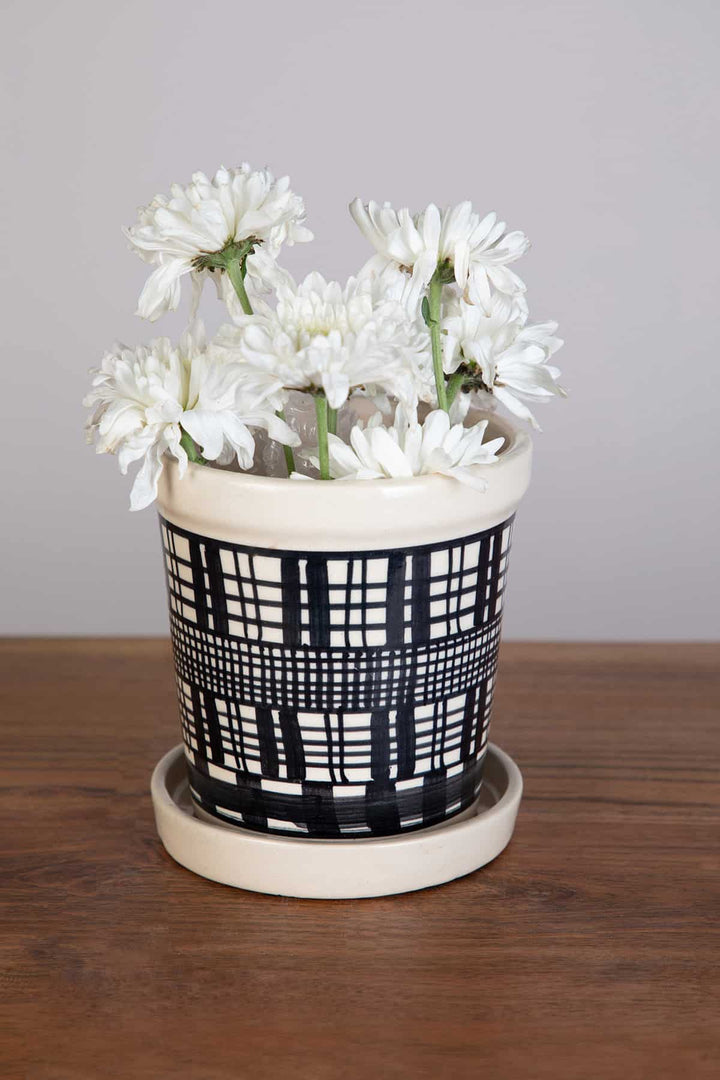 PLANT POTS Ajra Checks Herb Planters (Set Of 2)