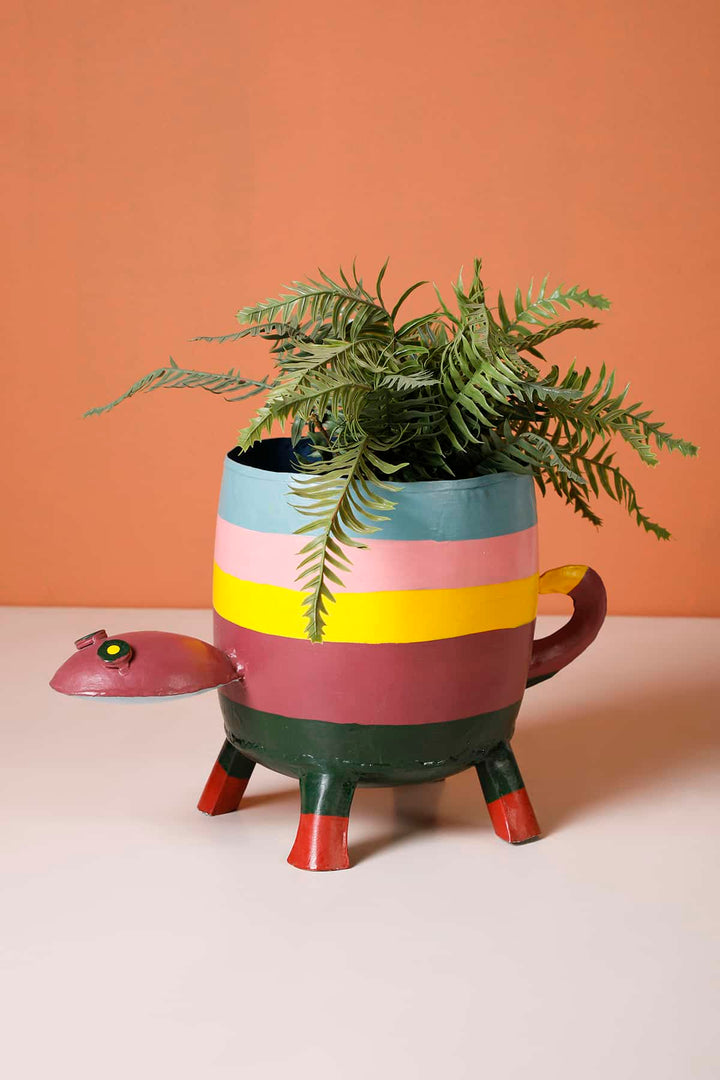 PLANT POTS Tortoise Tall Metal Planter (Multi-Colored)