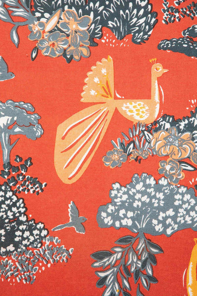 UPHOLSTERY FABRIC SWATCH Peacock Song Printed Upholstery Fabric Swatch (Passion Coral)