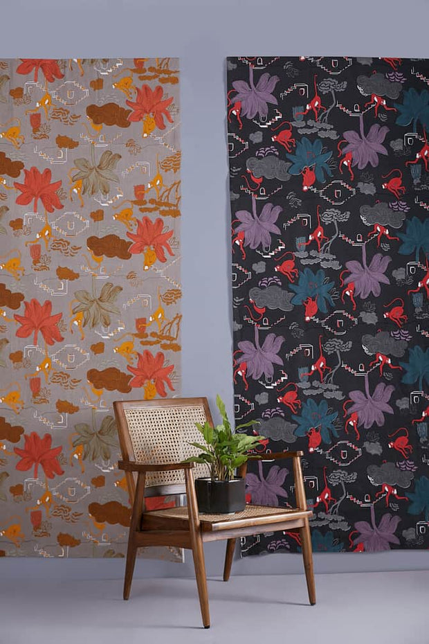 Monkii Printed Upholstery Fabric (Charcoal)