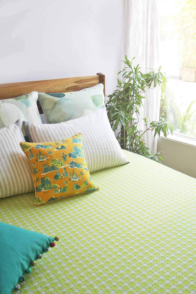 BEDCOVER Anjur Ivory/Lime Woven Cotton Bedcover