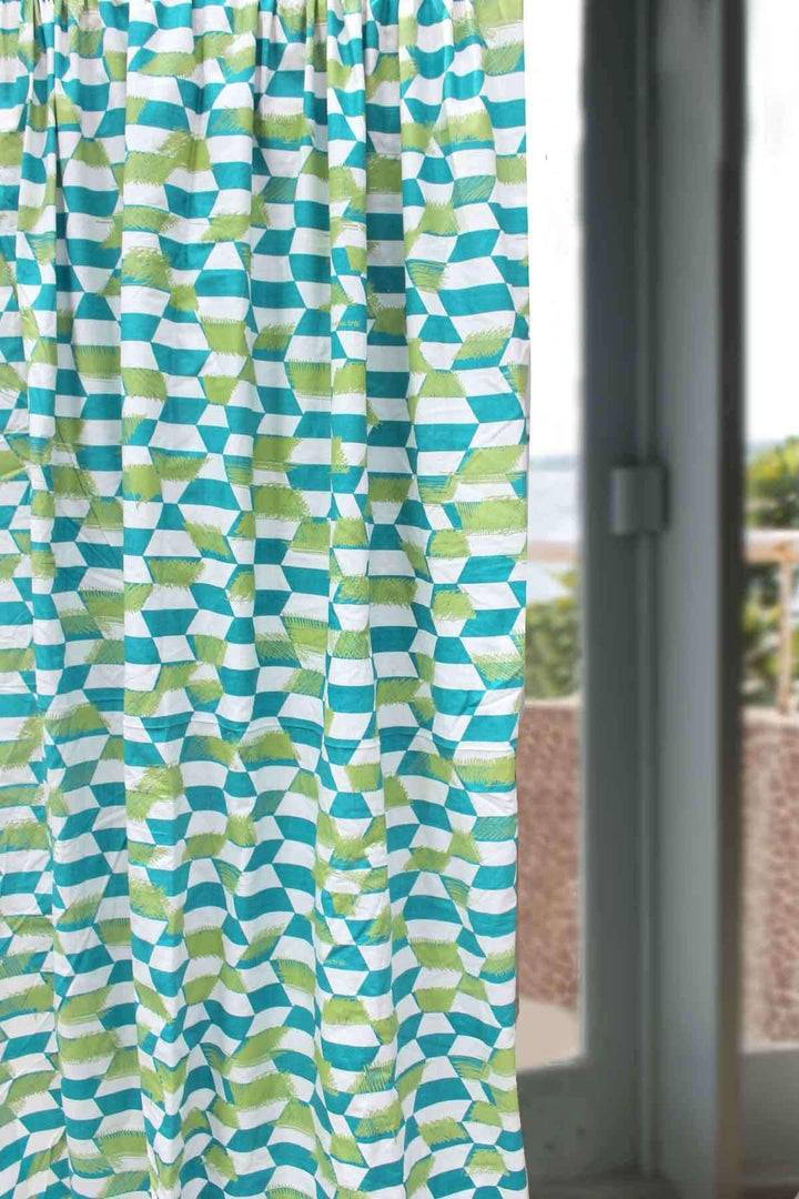 COTTON FABRIC AND CURTAINS Chevron Cotton Fabric And Curtains (Aqua)